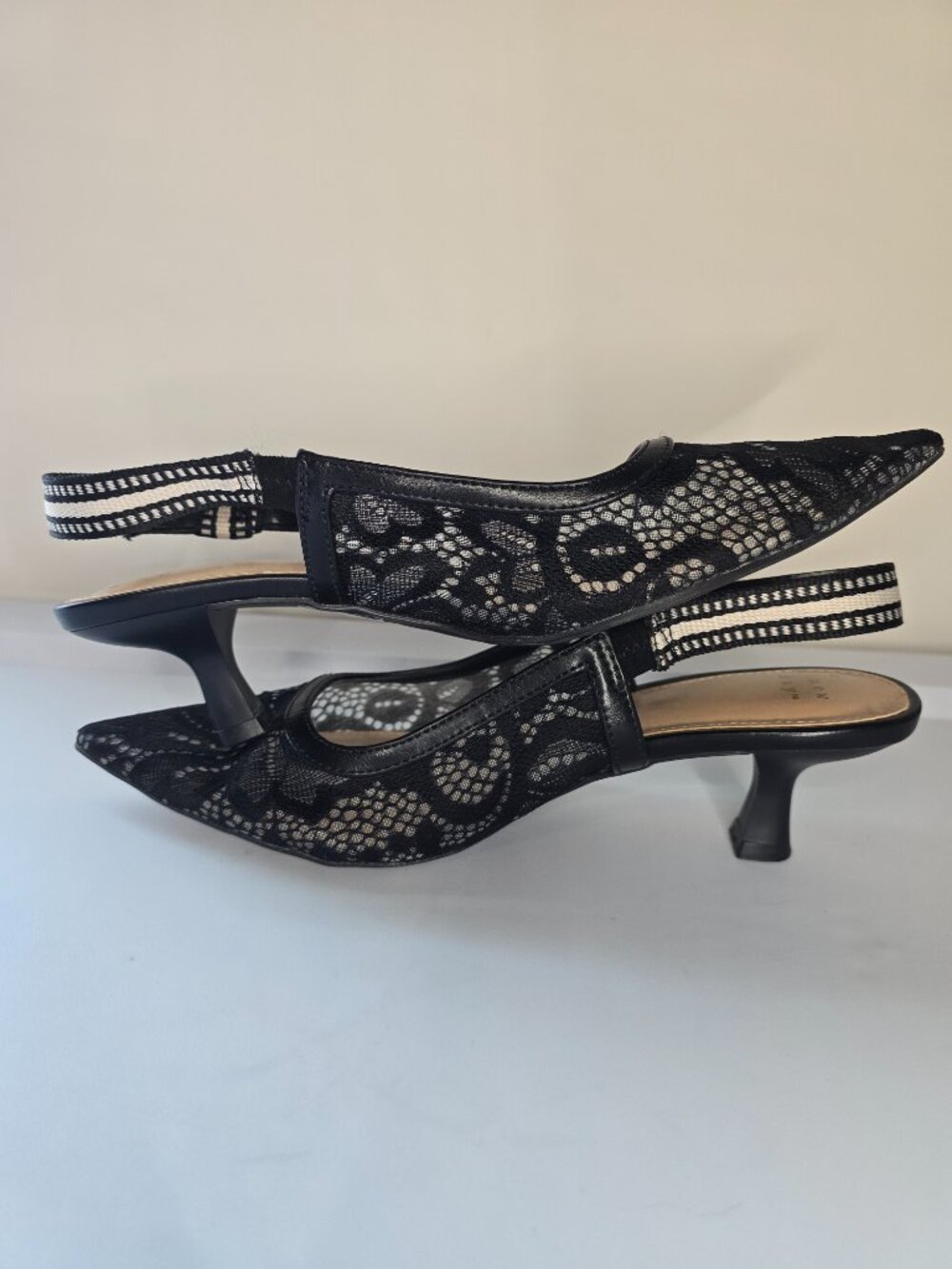 Target - A New Day Milan Slingback Kitten Pumps - Two Pairs - Tan & Black Lace - Picture 12 of 13